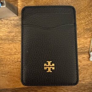 Tory Burch Black Leather Card Holder with Gold Logo
